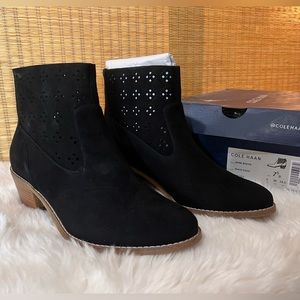 NIB Cole Haan Grand OS Jayne Bootie Suede Ankle, Black, Size 7.5